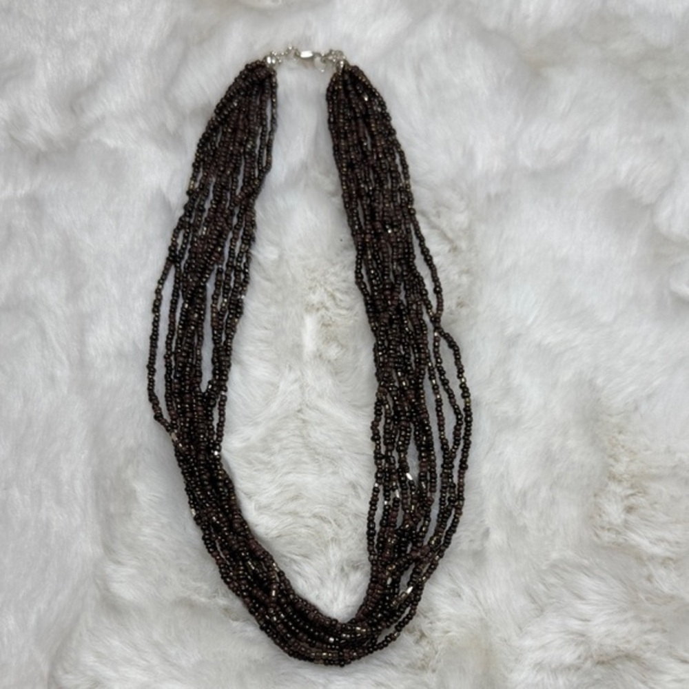Silpada multi-strand bronze/brown seed beaded  necklace with 925 SS accents